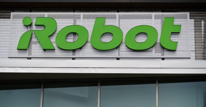 iRobot's logo as seen at their headquarters in Bedford, Massachusetts