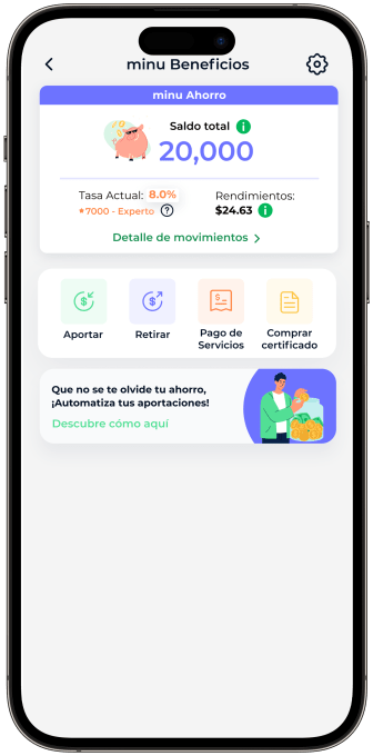minu savings screen