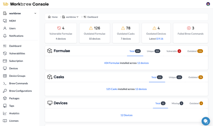 Workbrew dashboard